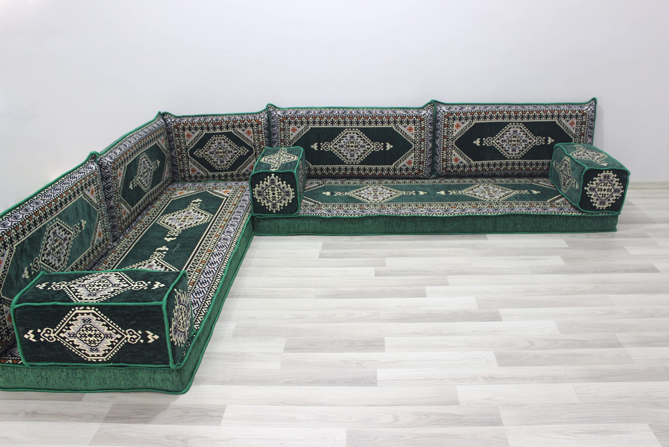 L-Shaped Arabic Floor Pillows Set - Comfortable Sofa Cushions for Living Room, Lounge & Meditation | Arabic Diwan & Couches (L Sofa Style) - Perfect for Boho Decor, Family Gatherings & Relaxation