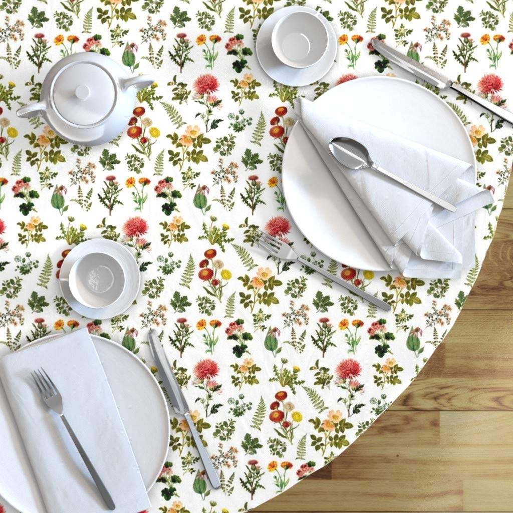 Custom Botanical Garden Floral Vintage Pink Fern Meadow Print Cotton Sateen Tablecloth - 90