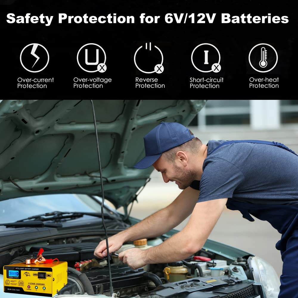 6V & 12V 15A Smart Car Battery Charger Maintainer - Pulse Repair Deep Cycle Charger for Automotive, Motorcycle, Truck, Boat & Lawn Mower Lead Acid Batteries | Ideal for Winter Storage & Vehicle Maintenance