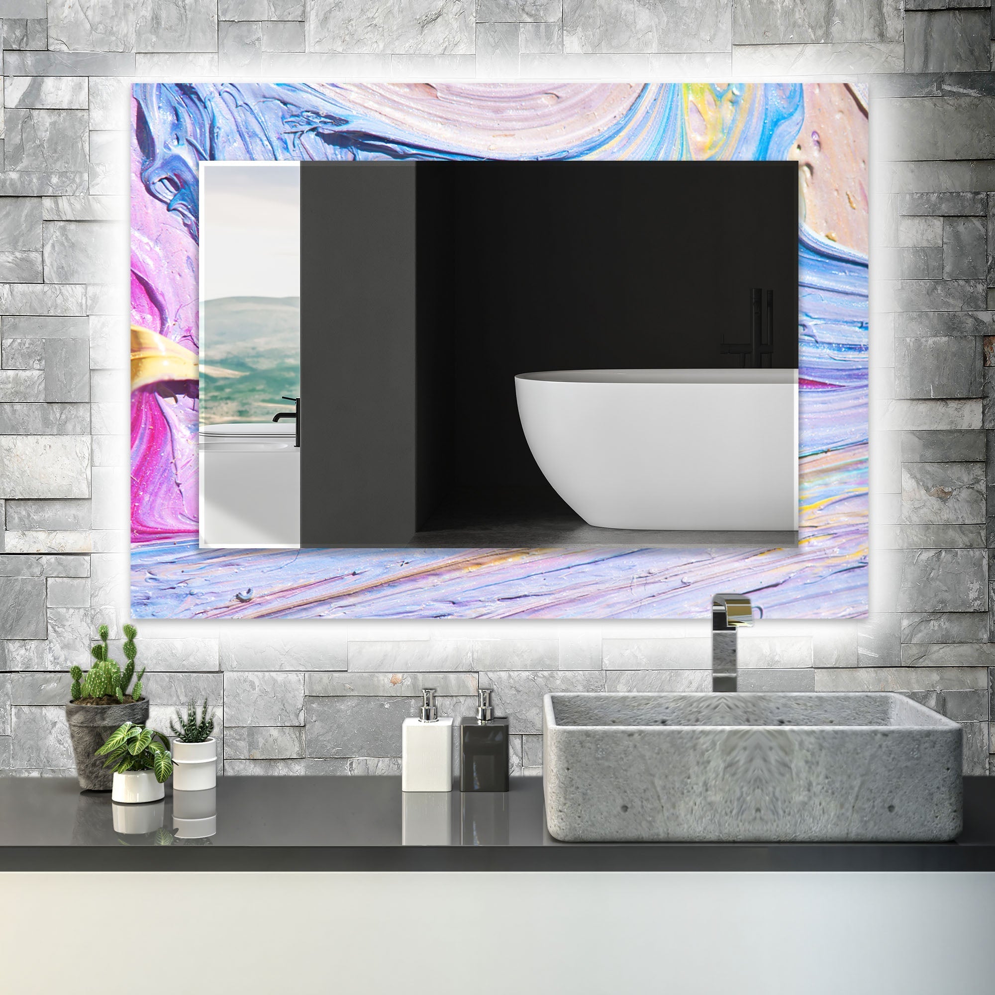 Abstract Purple Oil Painting Wall Mirror - Modern Boho Decor for Living Room, Bedroom & Entryway - Handmade Artwork for Home & Office Decor