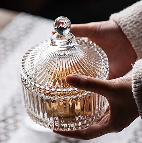 Royal Crystal Glass Candy Jar with Lid - 4 x 5 Inch, 10oz/300ml - Decorative Storage Container for Candy, Cookies, Chocolate, Nuts, Jewelry & Small Items - Perfect for Kitchen, Party, Wedding & Home Decor
