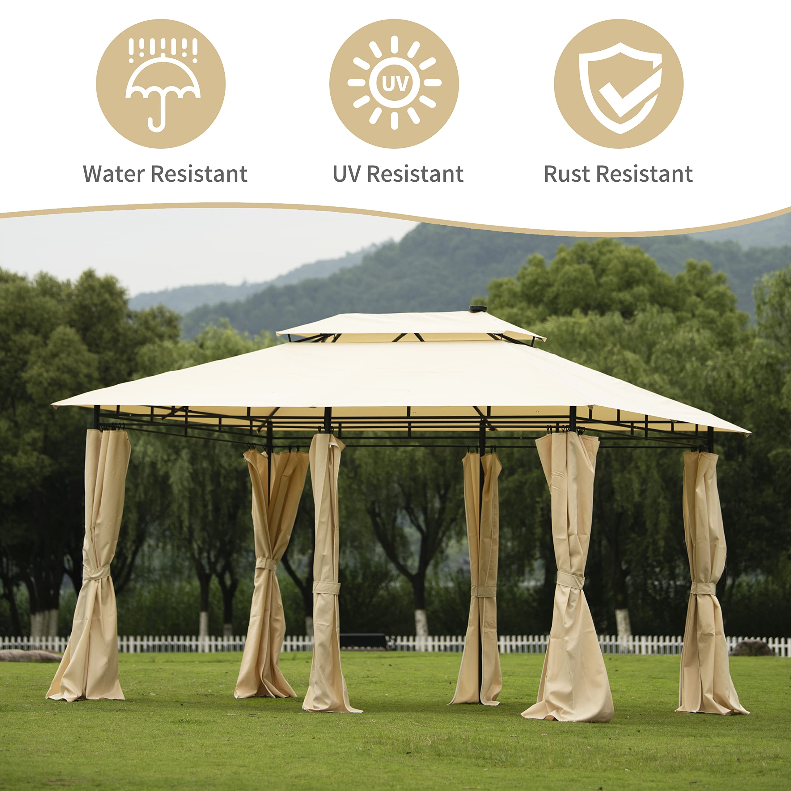 Steel Frame Rectangle Soft Top Outdoor Gazebo with Removable Curtains - Perfect for Patio, Garden, and Backyard Relaxation | Weather-Resistant Dome Canopy for Shade & Outdoor Entertaining