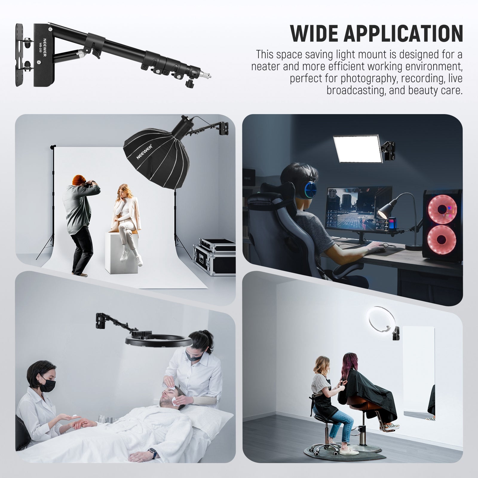 NEEWER WB 100 116cm Adjustable Microphone Boom Arm with Heavy Duty Clamp - Perfect for Podcasting, Streaming, and Home Studio Recording