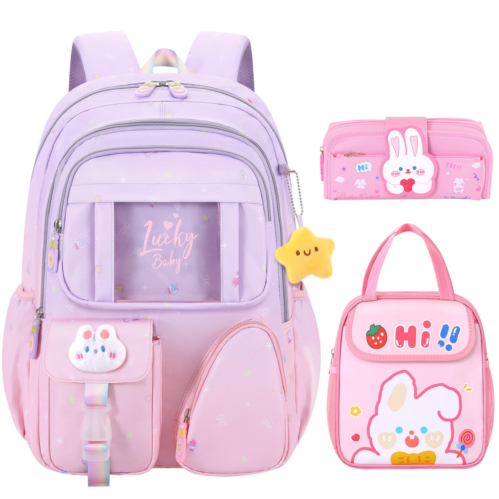 Stylish Gradient Color Girls Backpack - Waterproof School Bag for Elementary, Middle & High School Students with Multiple Pockets (16.1 Inch) - Perfect for School, Travel & Daily Use