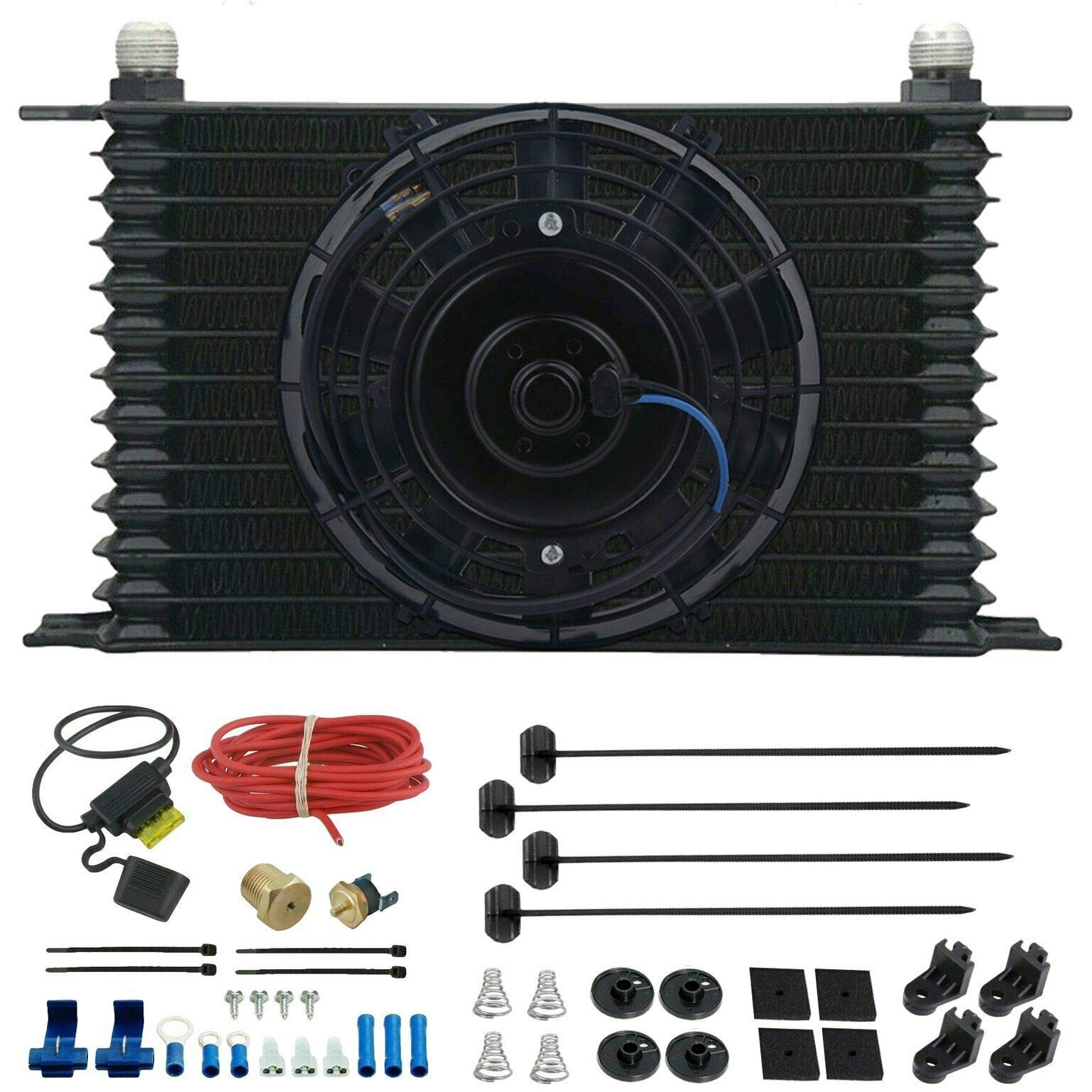 13 Row Transmission Cooler Electric Fan with 3/8 NPT Probe & 180°F Thermostat Switch Kit - Perfect for Automotive Cooling Systems, RV, Truck, and Off-Road Vehicles