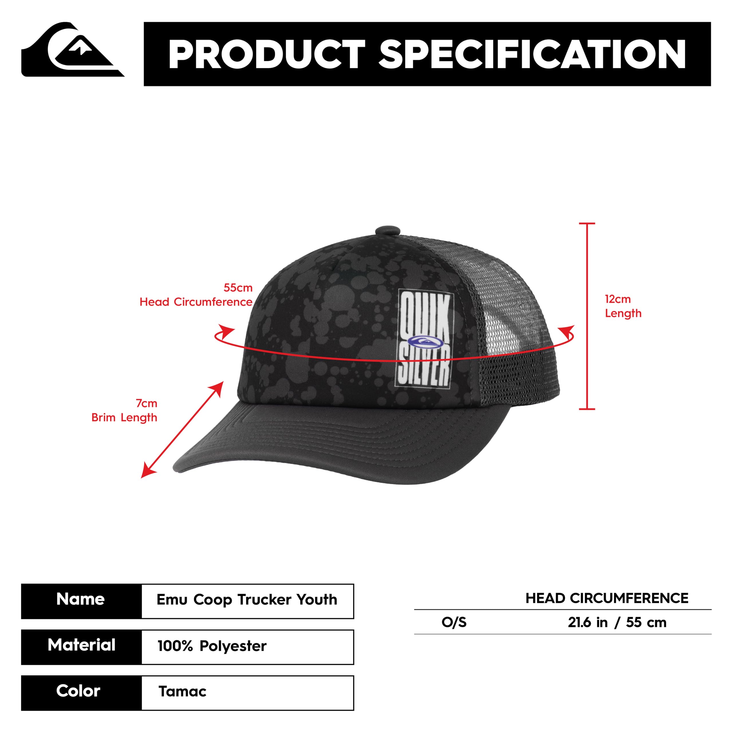 Quiksilver Boys' Emu Coop Snapback Trucker Hat - Adjustable Baseball Cap for Kids & Teens - Perfect for Outdoor Sports, Beach & Casual Wear