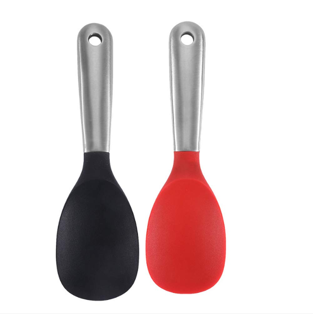 AKOAK 1 Pack Stainless Steel Silicone Rice Spoon - Non-Stick, Durable & Eco-Friendly Kitchen Utensil for Cooking Rice, Mashed Potatoes, Stir-Frying & Serving - Perfect for Home, Restaurant & Camping Use (Red)