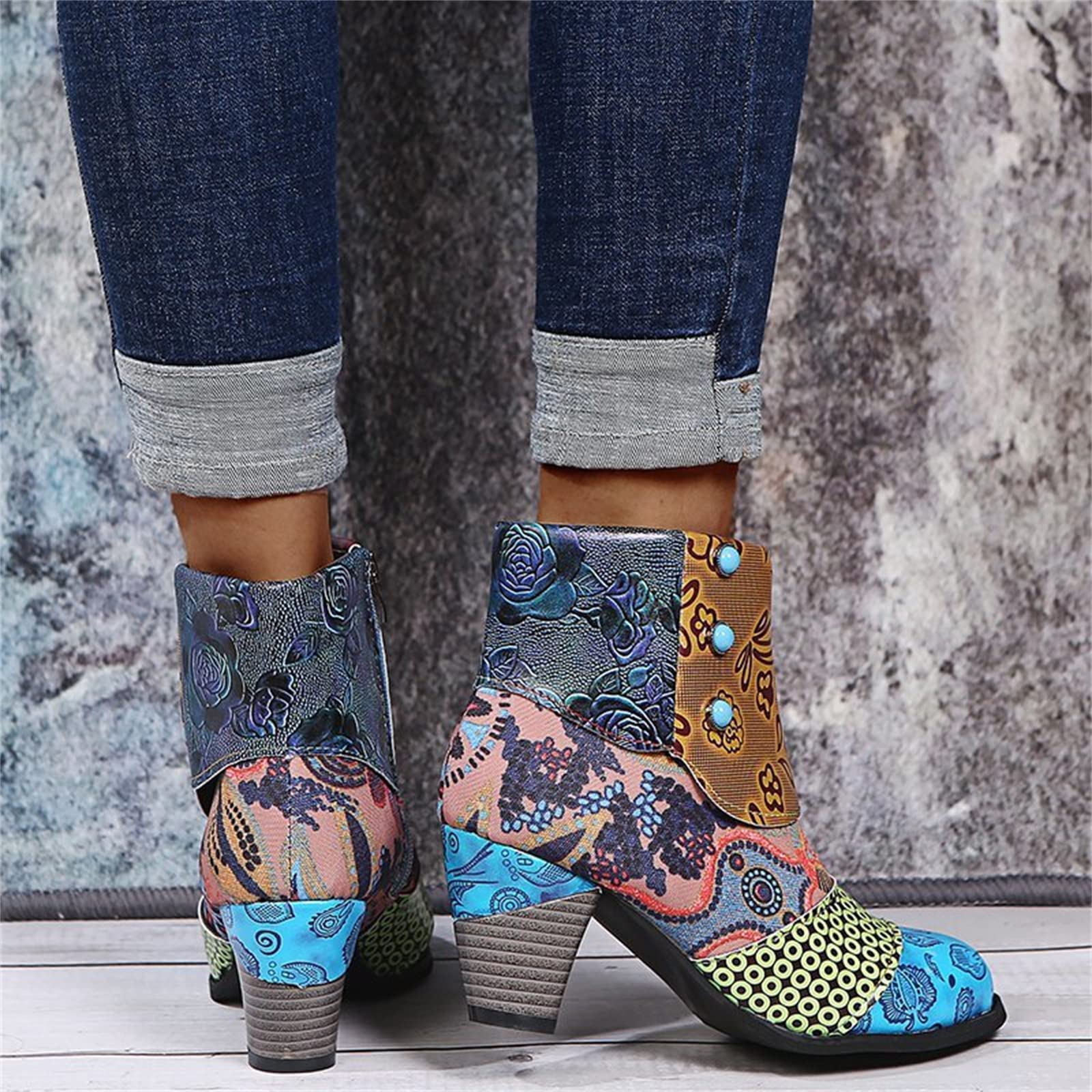 Lausiuoe Women's Ankle Boots - Low Heel Chunky Dressy Pointed Toe Side Zipper Booties | Fashion Western Short Boots for Casual Outfits & Office Wear