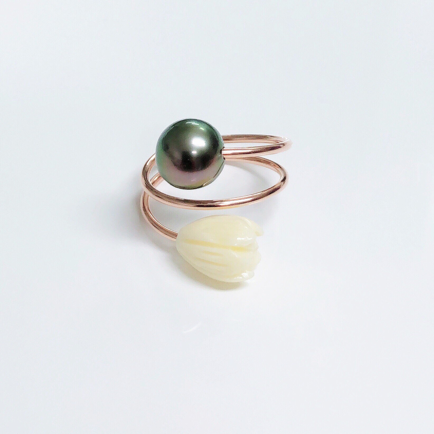 Exquisite Pikake Ring with Genuine Tahitian Pearl (R202) - Perfect for Weddings, Anniversaries & Special Occasions