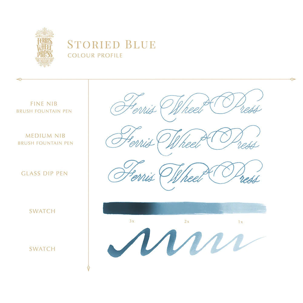 Ferris Wheel Press Storied Blue Fountain Pen Ink - Premium Calligraphy & Writing Ink for Journaling, Lettering, and Artistic Projects