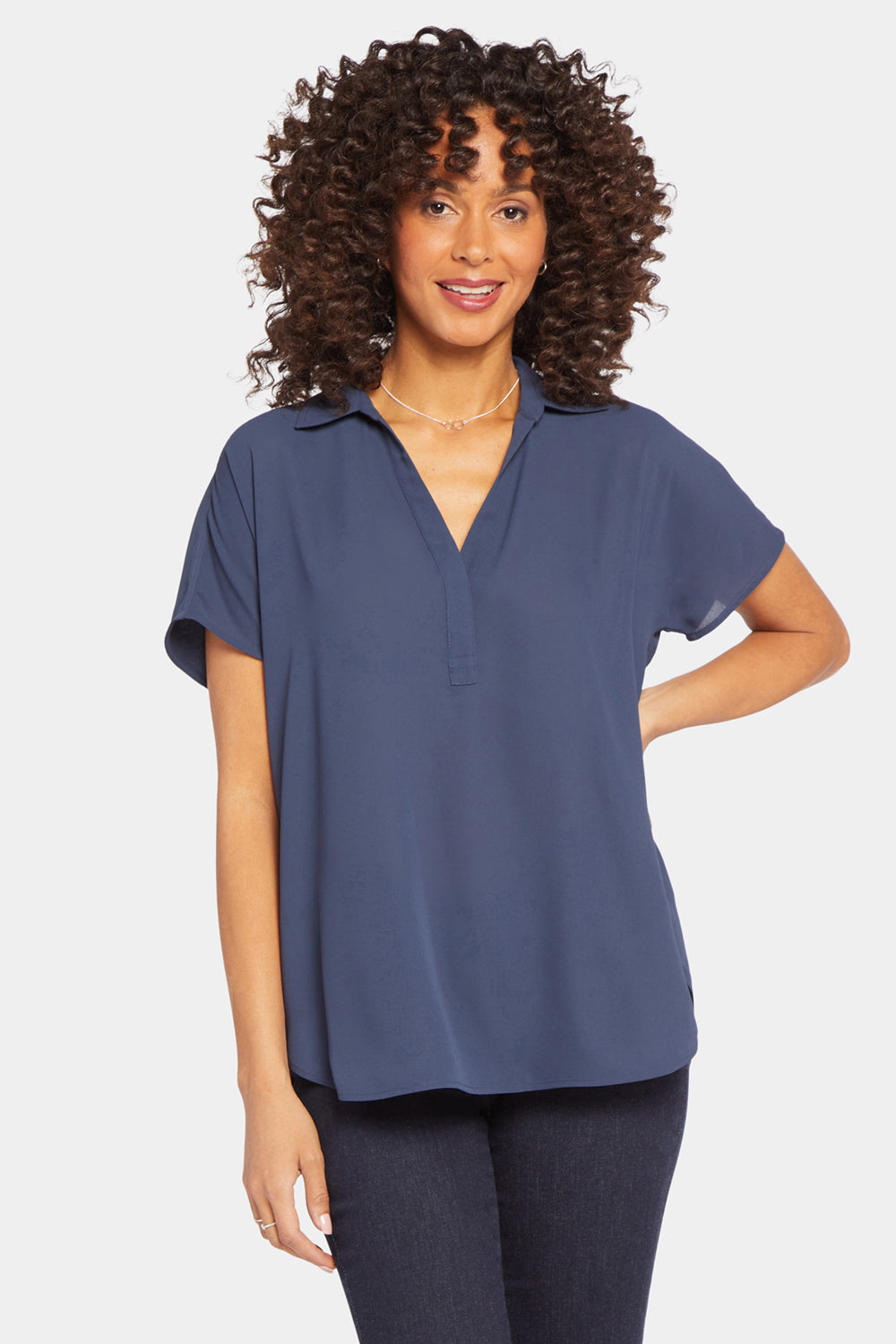 Becky Women's Short Sleeve Oxford Shirt - Classic Navy Blue Button Down Top for Work, Office & Casual Wear
