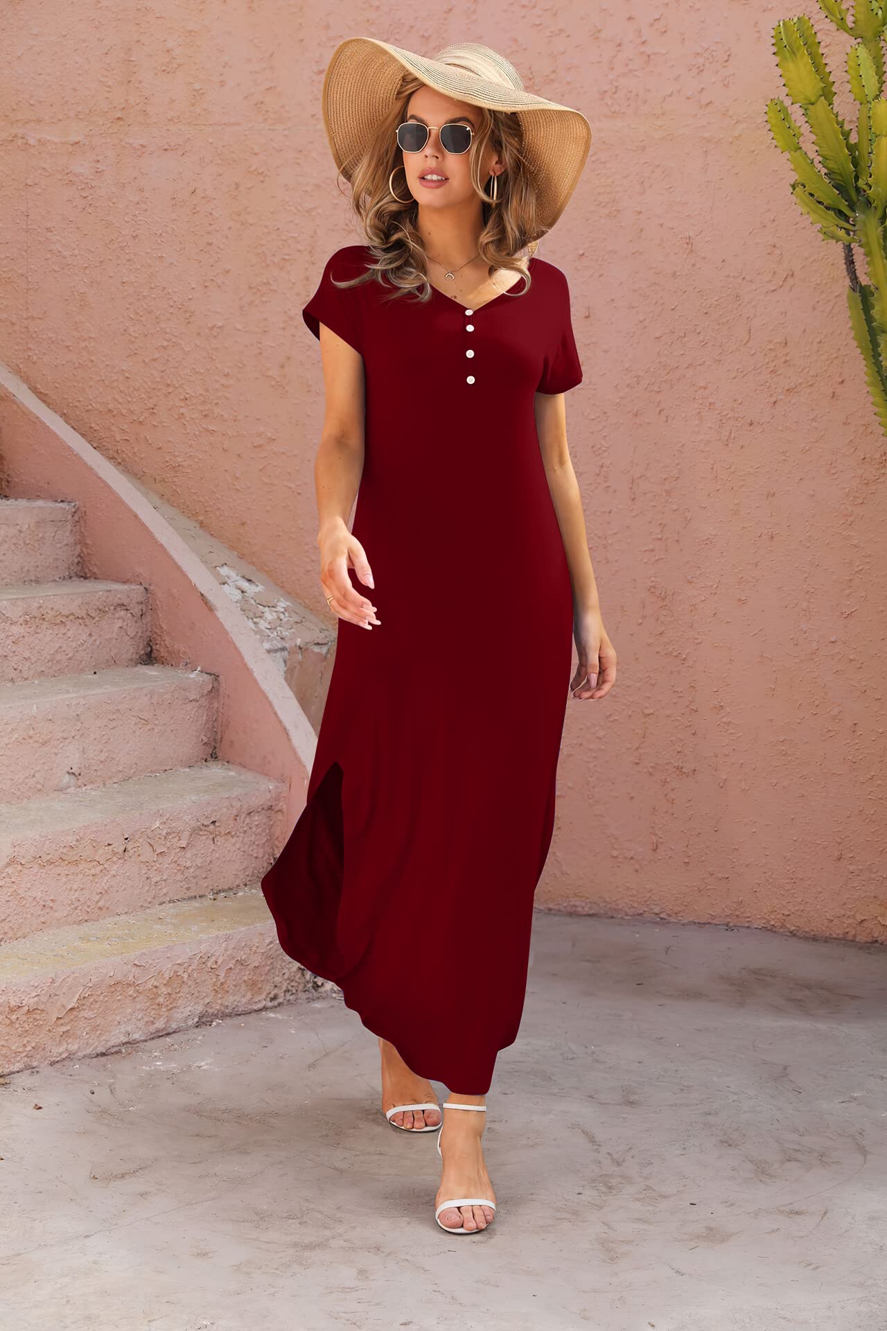 GRECERELLE Women's Summer Casual Long Sleeveless Maxi Dress with Double Slit - Perfect for Beach, Vacation, and Evening Outfits
