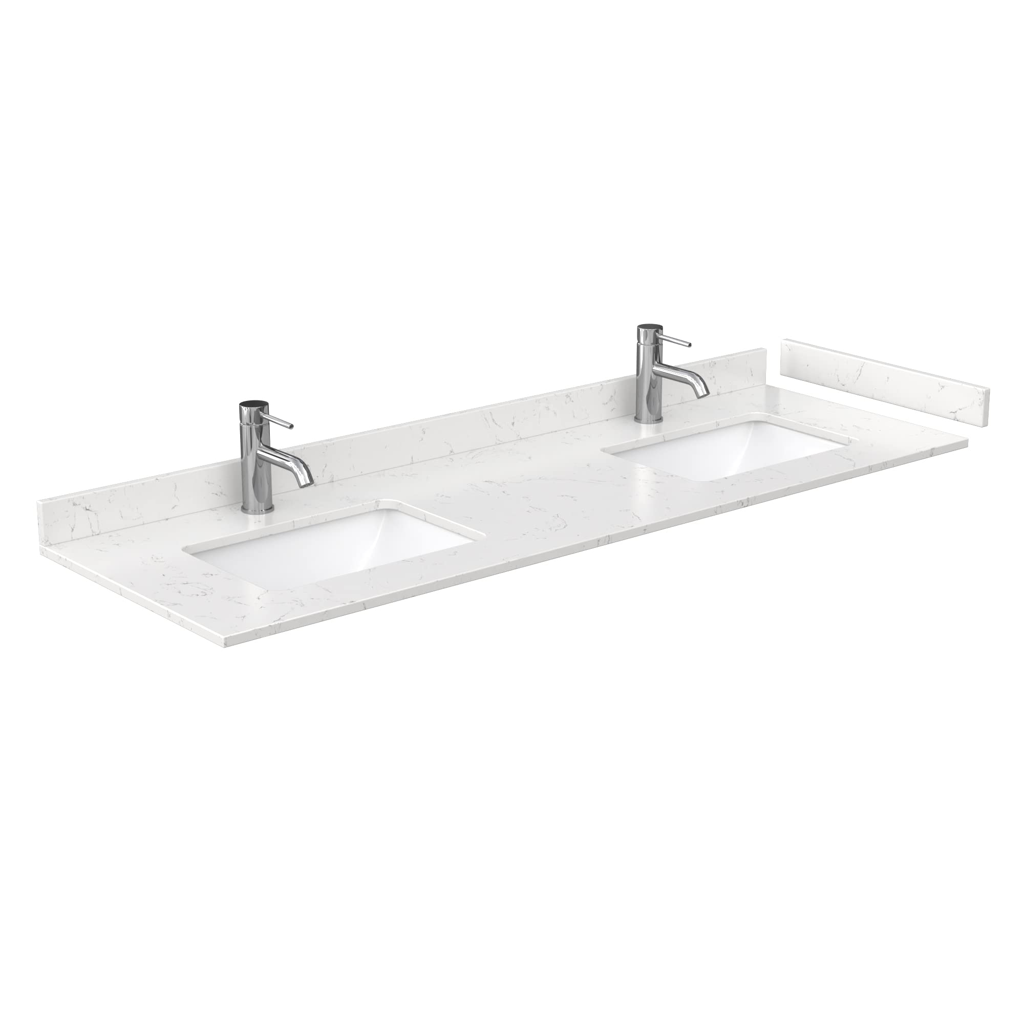 Wyndham Collection Miranda 66 Inch Double Bathroom Vanity in Green with Light-Vein Carrara Cultured Marble Countertop, Undermount Square Sinks & Brushed Gold Trim - Perfect for Modern Master Bathrooms & Guest Suites
