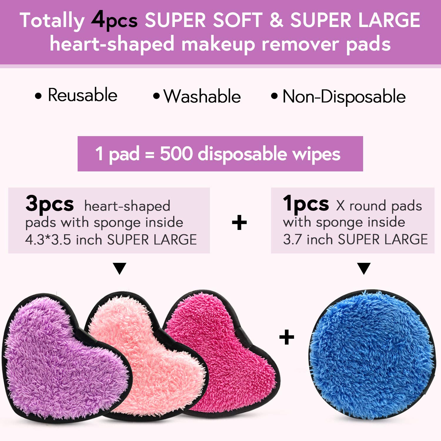 Reusable Washable Makeup Remover Pads for Face & Eyes - 4 Pack | Eco-Friendly Cleansing Wipes, Beauty Blender Sponges & Powder Puffs | Perfect for Applying Toner, Exfoliating & Gentle Facial Massage | Ideal for Daily Skincare & Travel