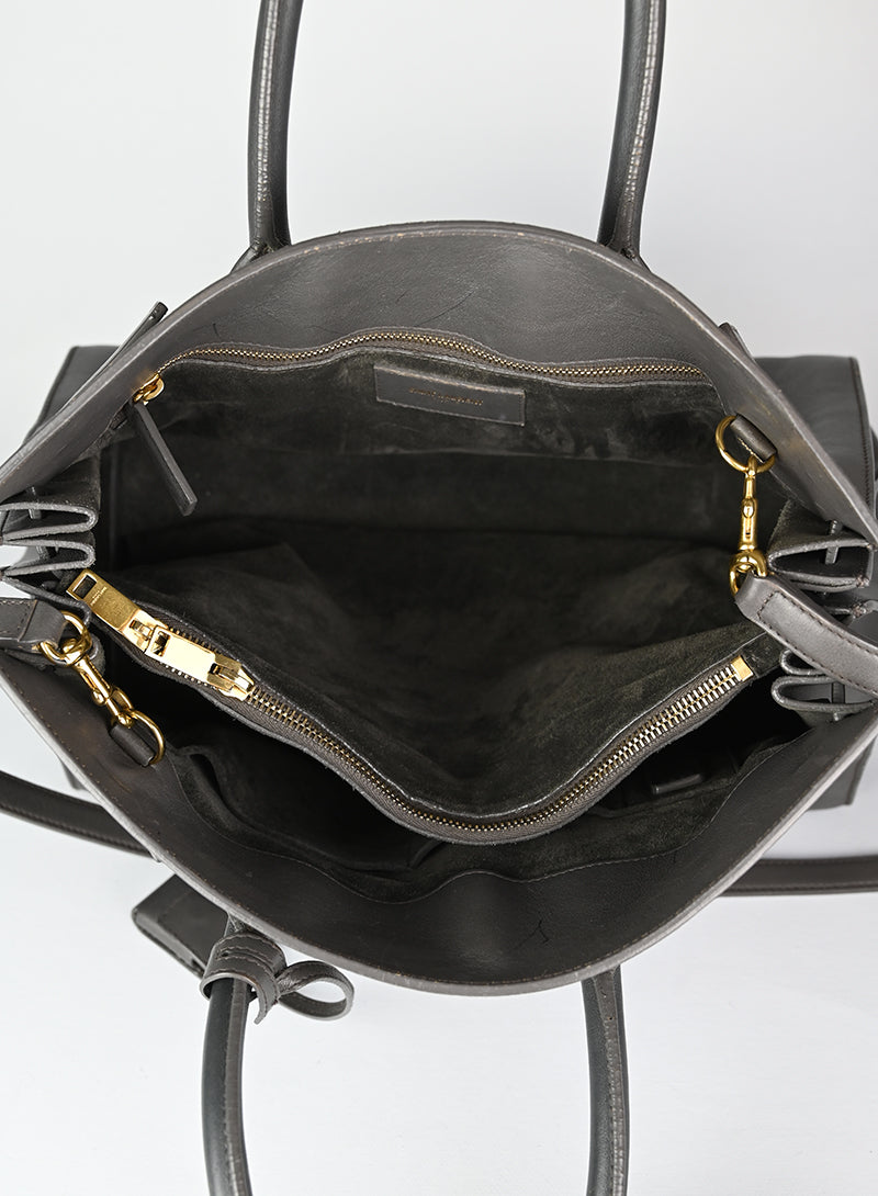 Saint Laurent Sac de Jour Medium Grey Leather Handbag - Luxury Tote Bag for Women, Work & Travel