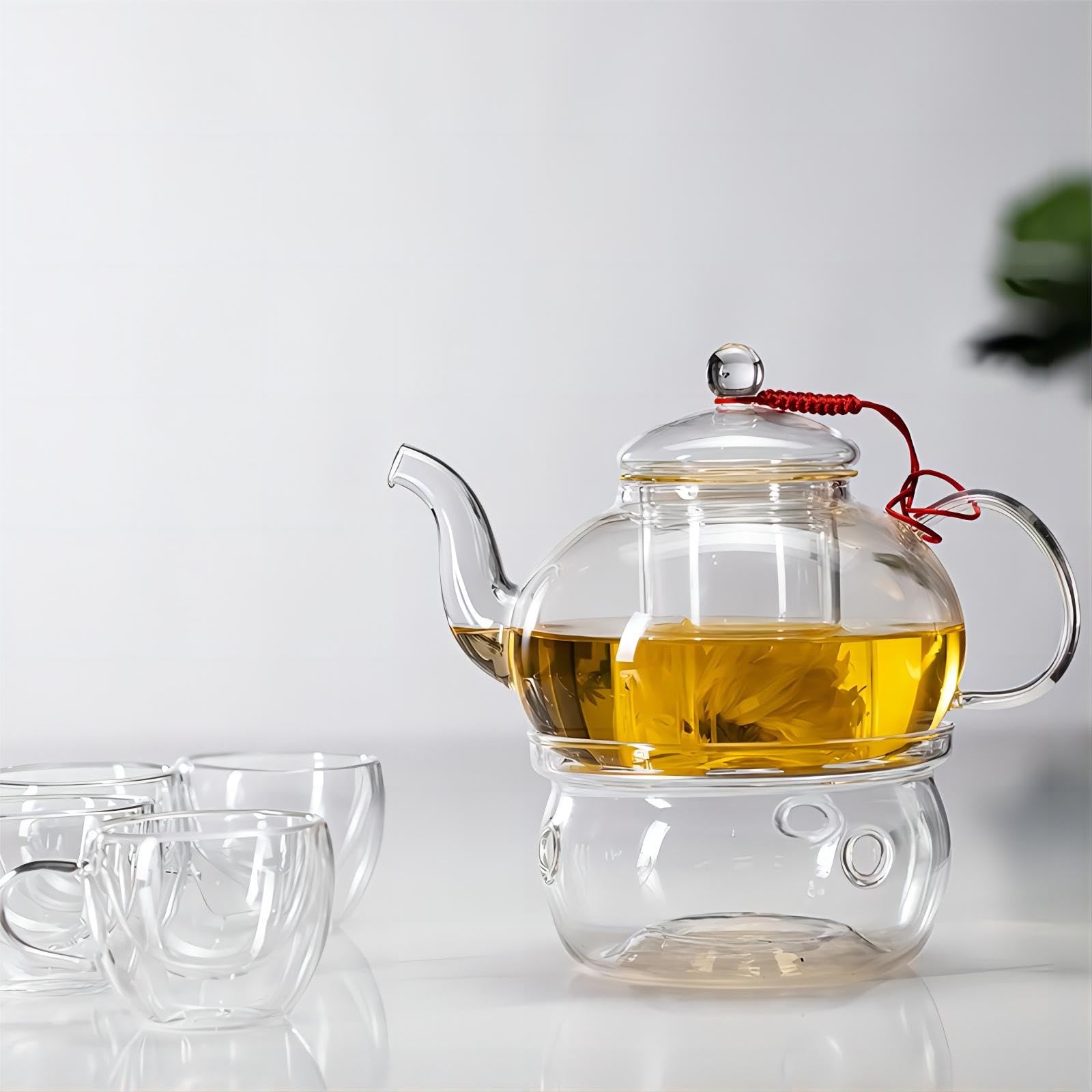 Premium Borosilicate Glass Teapot Warmer - 6 Inch High Heat Resistant Tea Light Candle Holder for Loose Leaf & Herbal Teas (Candles Not Included) - Perfect for Home, Office & Tea Ceremonies