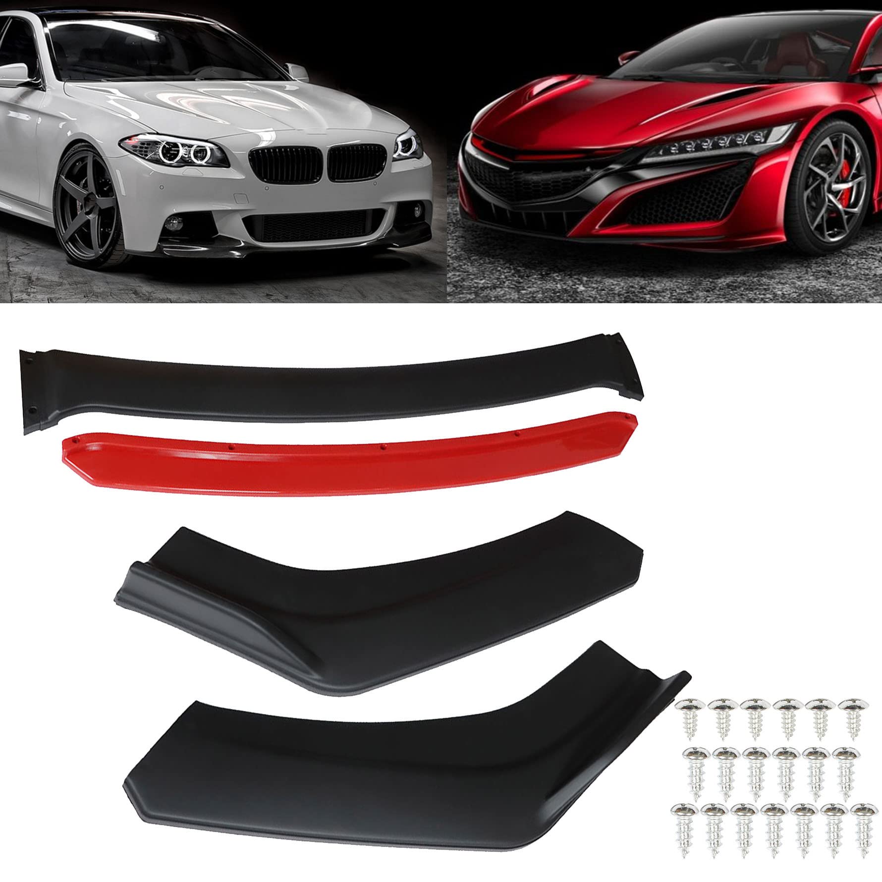 4Pcs Universal Car Front Bumper Lip Splitter Spoiler Protector Diffuser Body Kit - Enhance Style & Protection for Sports Cars, Sedans, Coupes - Perfect for Racing, Street Performance & Car Shows