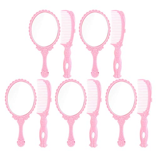 Beaupretty Vintage Hand Mirror with Floral Pattern Handle & Comb - Elegant Oval Mirror for Women & Girls | Perfect for Vanity, Bridal Gifts, and Home Décor