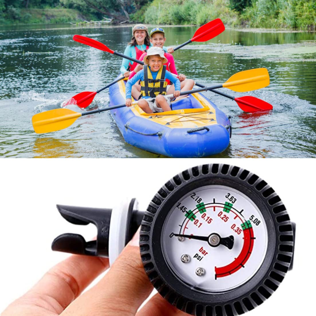 **Inflatable Kayak Air Pressure Gauge - Accurate Barometer for Rafts, Boats & Surfboards | Water Sports Safety Tool for Paddling & Outdoor Adventures**