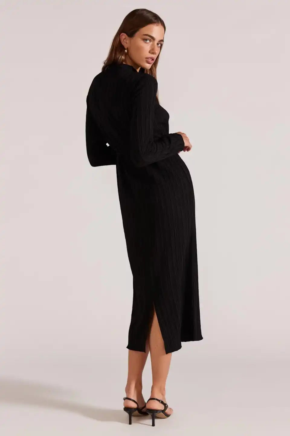 Carmon Black Long Sleeve Maxi Dress for Women - Elegant Flowy Evening Gown for Parties, Weddings & Special Occasions