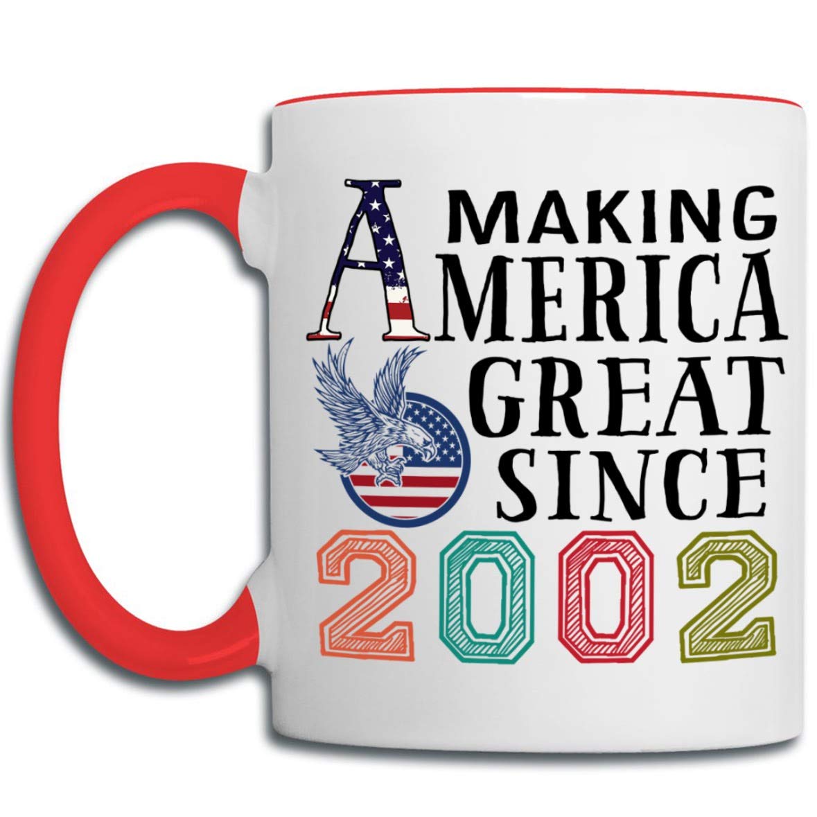 Christmas Gifts Coffee Mug - Patriotic 'Making America Great Since 2002' 11oz Red Handle Ceramic Cup - Perfect for Nurses, Coworkers, Mom, Dad, Wife or Husband - Great for Office Use, Birthday Gifts & Holiday Celebrations