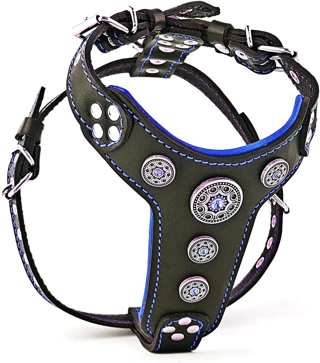 Bestia Bijou Genuine Leather Studded Dog Harness for Small to Medium Breeds - Stylish & Durable Pet Accessory for Walking, Training & Outdoor Adventures