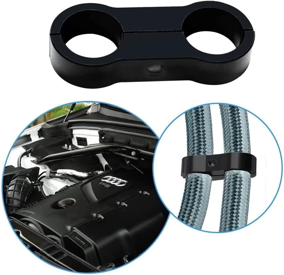 4AN Black Aluminum Hose Clamp Separator - Fuel, Oil, Brake, Water & Gas Line Adapter (6-Piece Pack) for Automotive, Marine & Industrial Applications