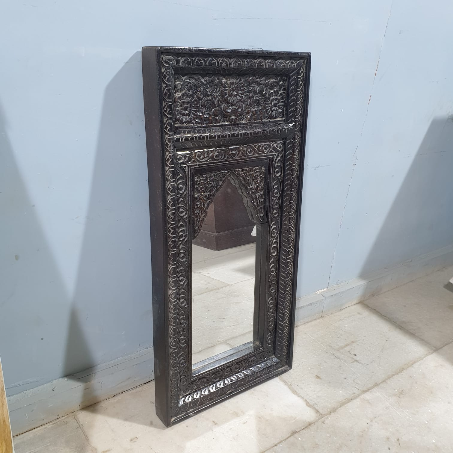 Handmade Indian Wooden Mirror Frame - Exquisite Carved Design, 37x7x77cm - Perfect for Living Room, Bedroom & Boho Home Decor
