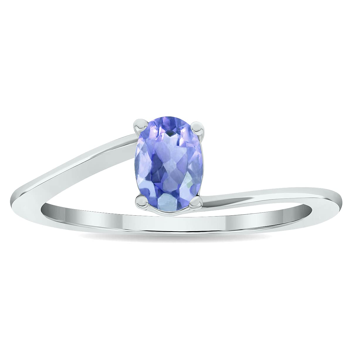 10K White Gold Tanzanite Solitaire Wave Ring for Women | Elegant Jewelry Gift for Anniversary, Engagement & Special Occasions