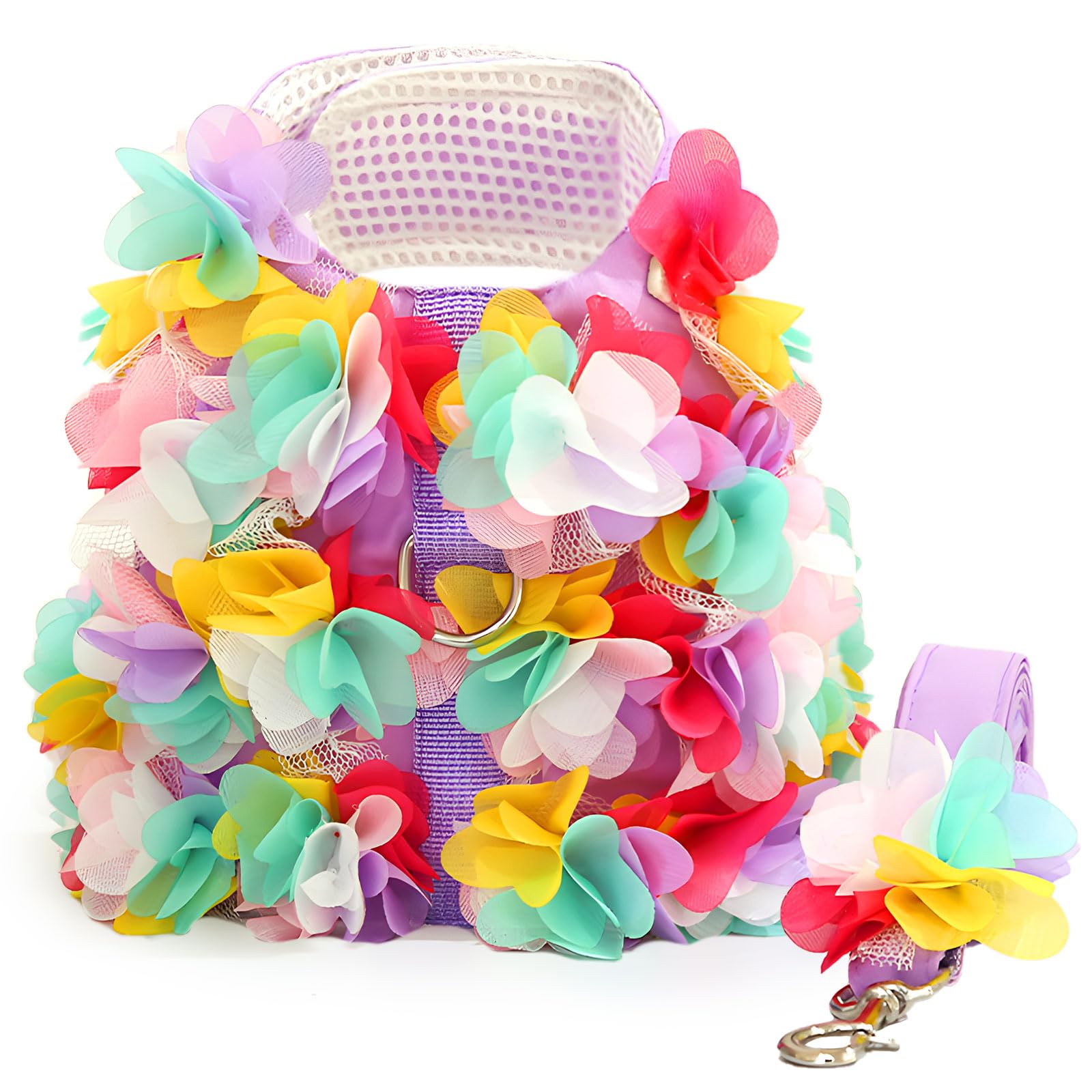 Cute Purple Lace Floral Dog Harness and Leash Set - Soft Mesh Escape Proof Vest for Small Dogs & Cats - Perfect for Walking, Training, and Outdoor Adventures