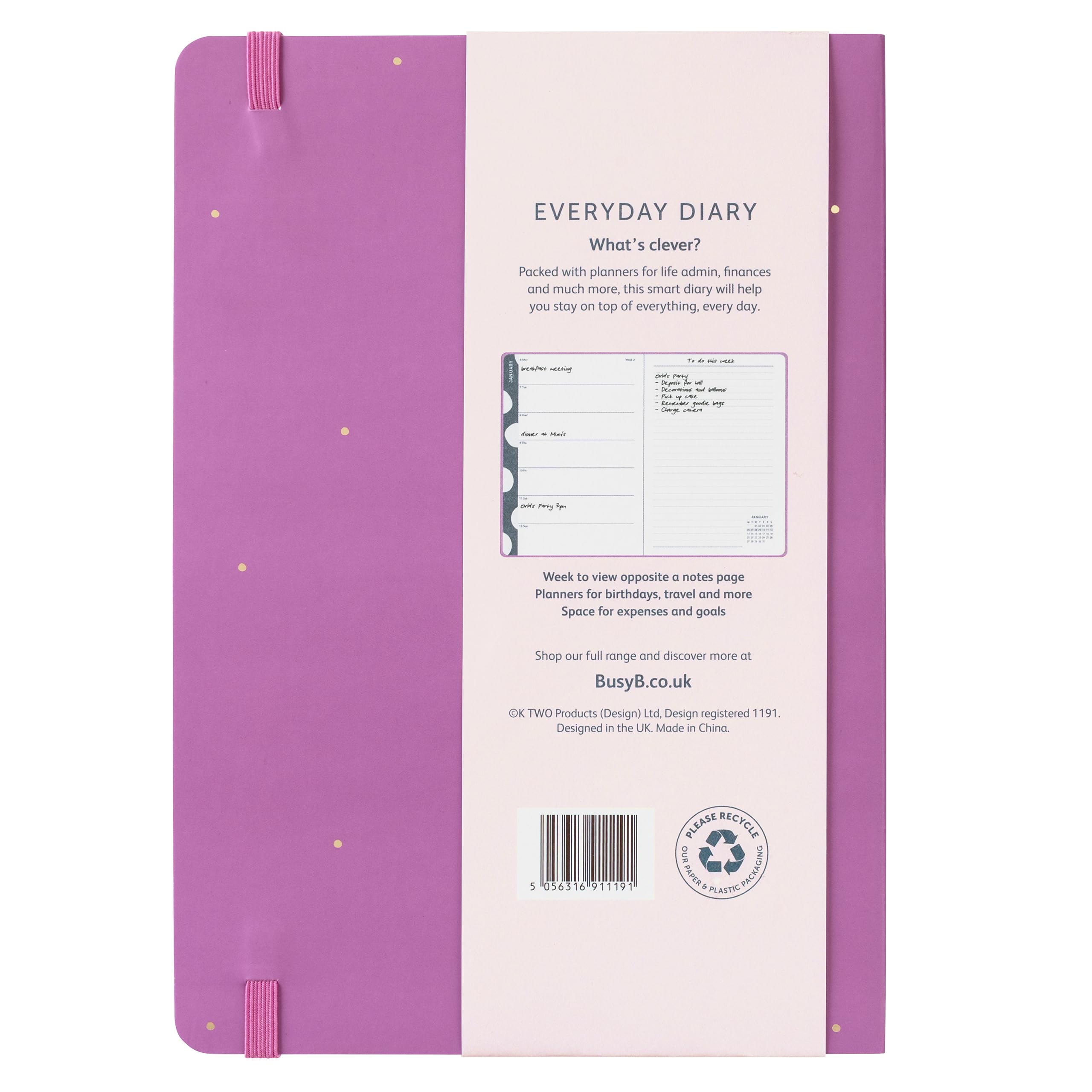 2025 Busy B A5 Weekly Planner - Compact Academic & Work Diary with Week-to-View Layout, Notes Pages & Elastic Closure | Perfect for Students, Teachers & Professionals | Fuchsia Planner (January-December) | Ideal for School Scheduling, Office Tasks & Daily Organization