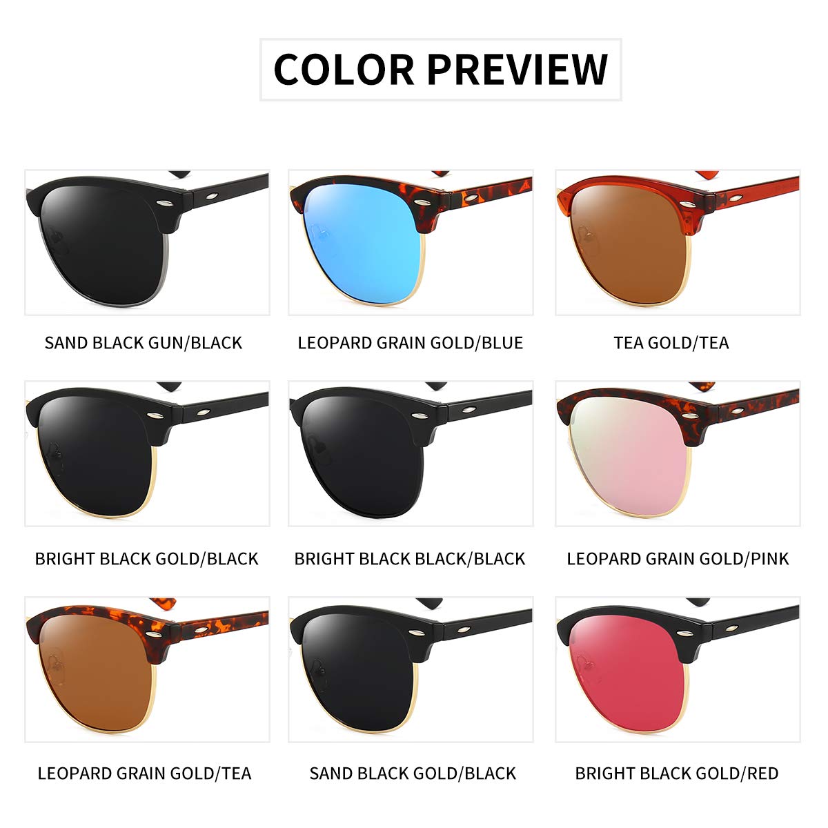Dollger Polarized Browline Sunglasses for Men & Women - Classic Semi-Rimless Retro Frame with UV 400 Protection - Perfect for Driving, Beach & Outdoor Activities