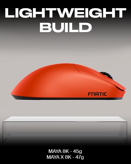 Fnatic x Lamzu Maya 8K Wireless Pro Gaming Mouse - Ultra Light 45g, Pixart 3950 Sensor, 80h Battery, Optical Switches, Windows/Mac Compatible - Perfect for Esports, FPS & MOBA Gaming