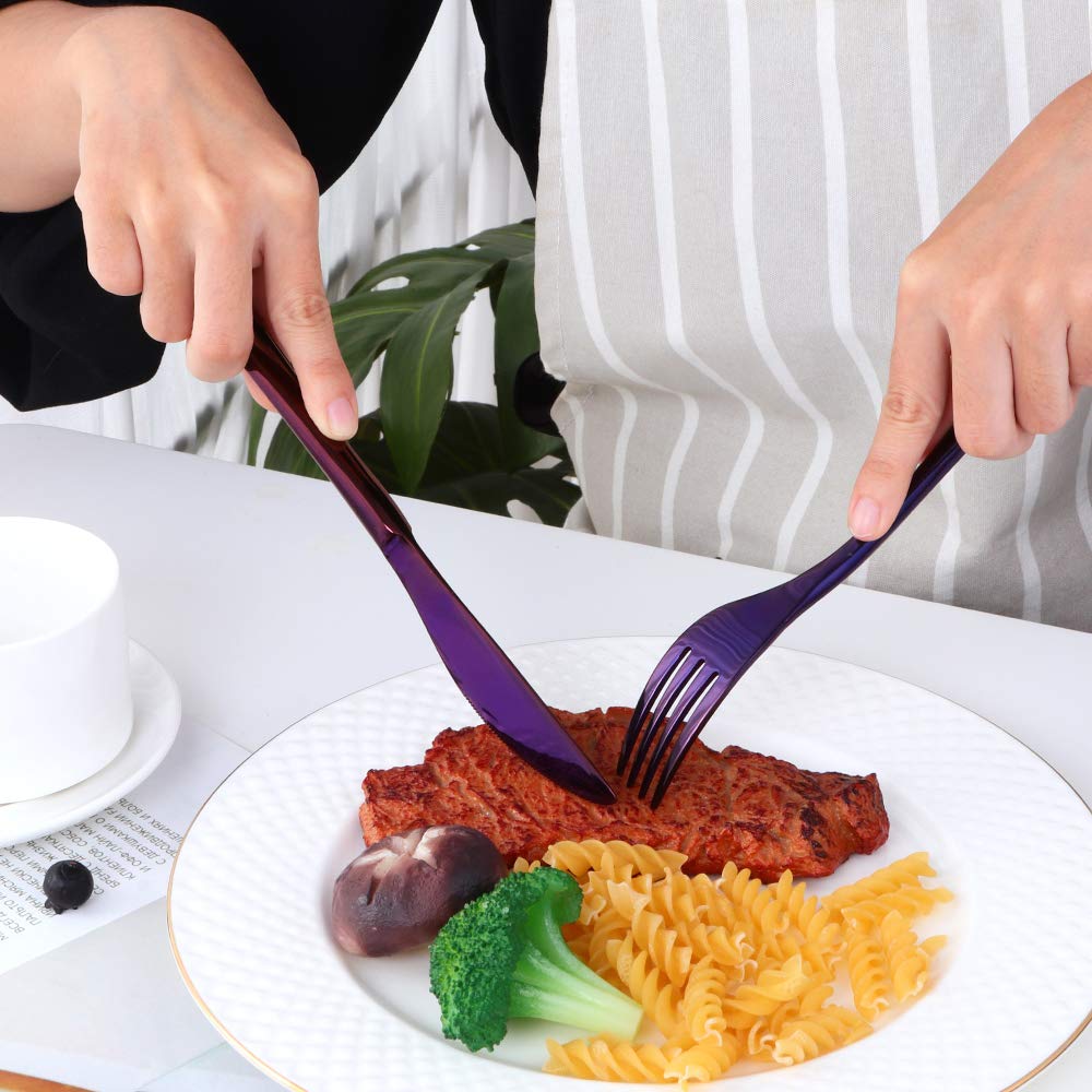 Baikai 20-Piece Heavy Duty Stainless Steel Flatware Set - Purple Silverware for 4, Durable Restaurant-Grade Cutlery | Perfect for Dining, Entertaining, and Everyday Kitchen Use