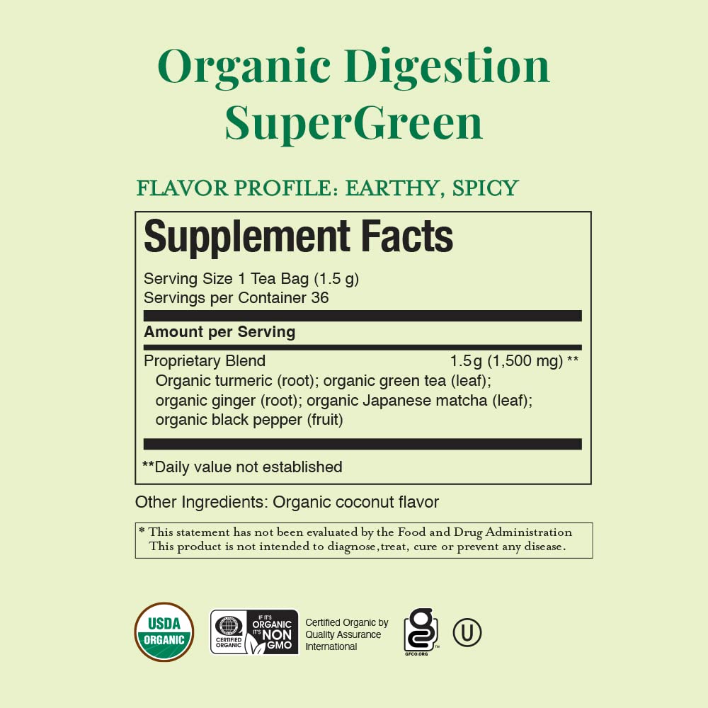 Organic Digestion SuperGreen Tea Bulk Bag - 250 Tea Bags with Japanese Matcha & Green Tea | Naturally Caffeinated | Herbal Wellness for Digestive Support | Perfect for Morning Boost & After-Meal Relaxation