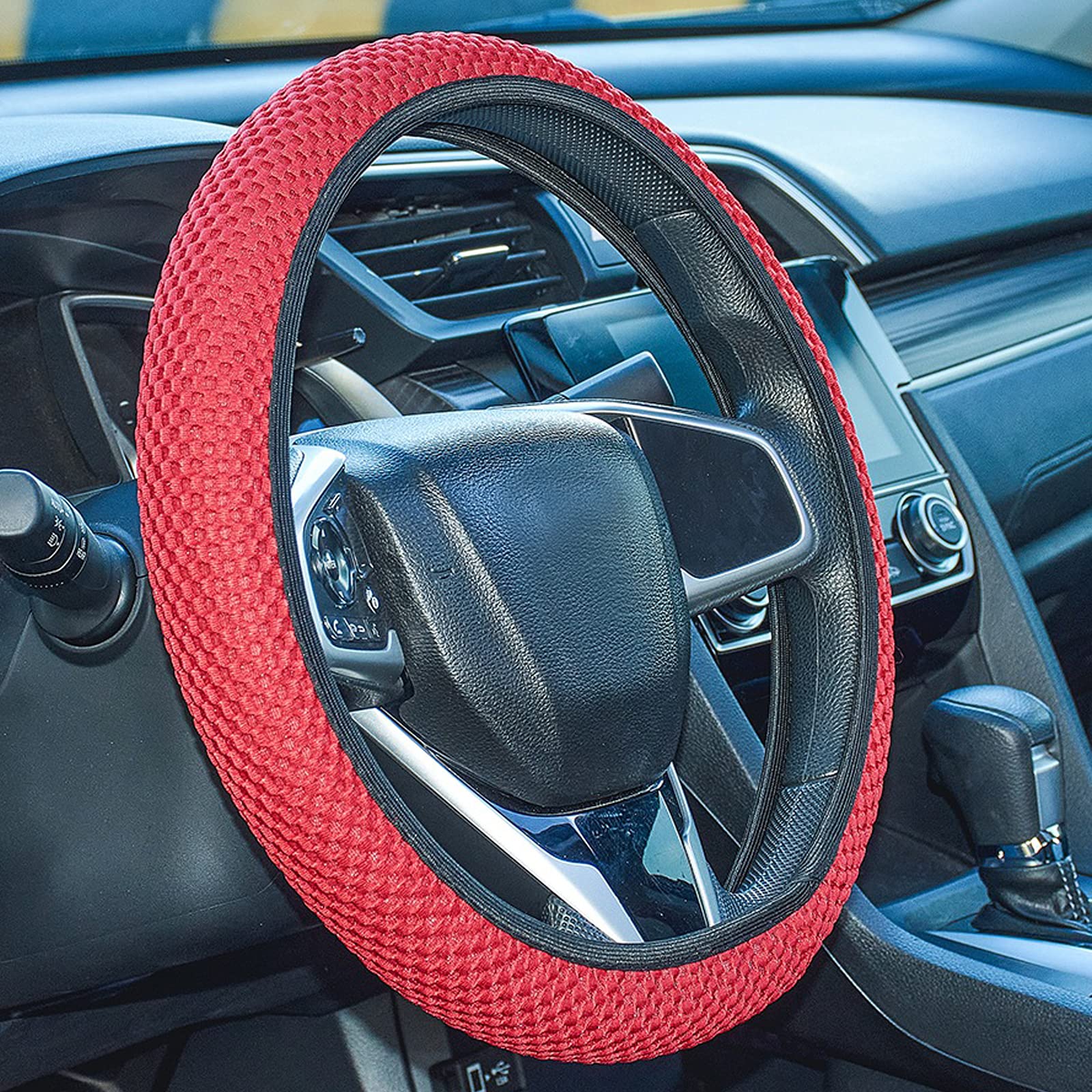 Breathable Ice Silk Elastic Stretch Steering Wheel Cover - Soft, Non-Slip, Universal Fit for 15 Inch Wheels (Red) | Perfect for Summer Driving, Car Interior Protection & Enhanced Grip