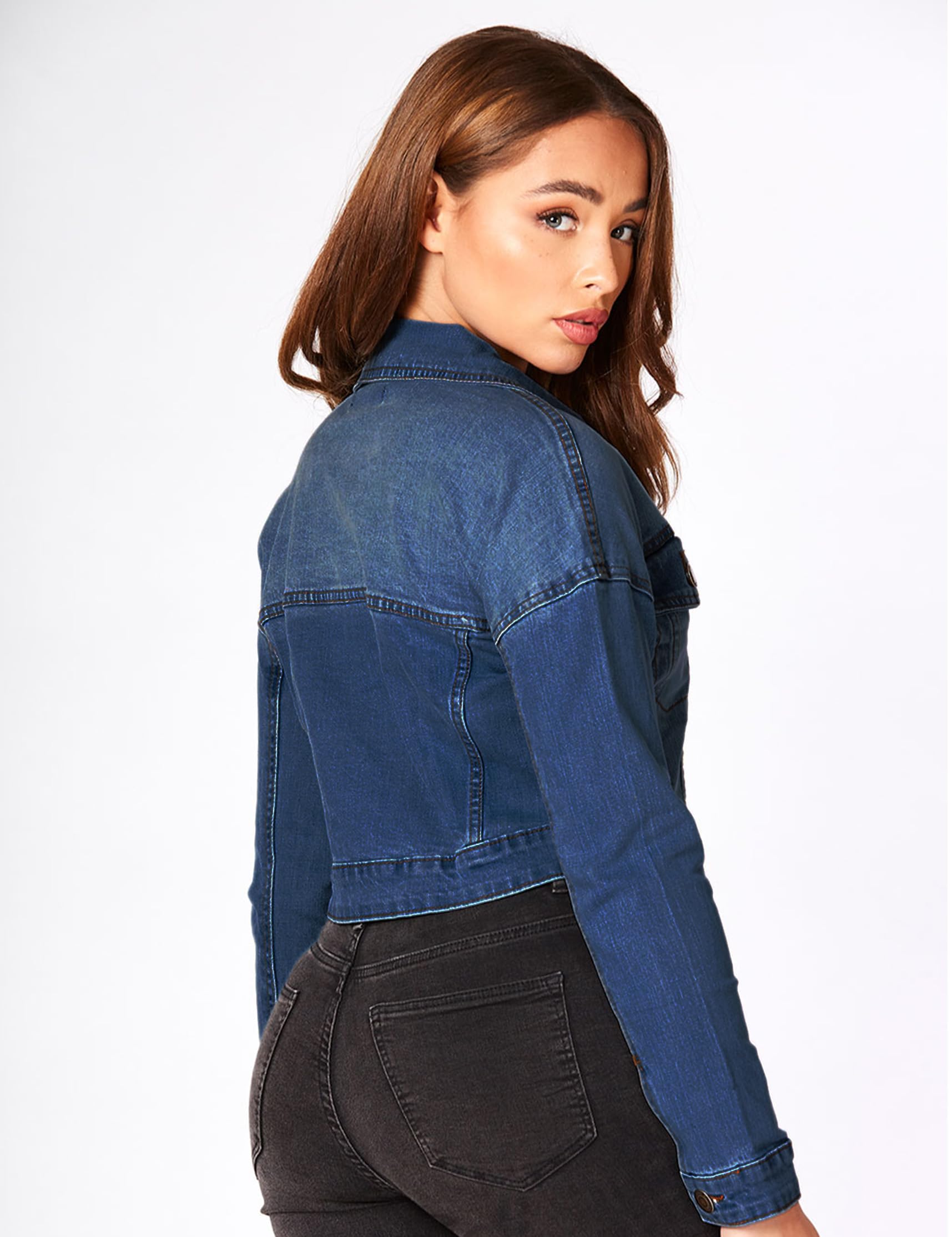 2025 Women's Cropped Denim Jacket - Stretchy Fitted Lightweight Jean Shacket with 2 Pockets | Trendy Short Jacket for Spring & Fall Outfits, Casual Wear & Street Style Fashion