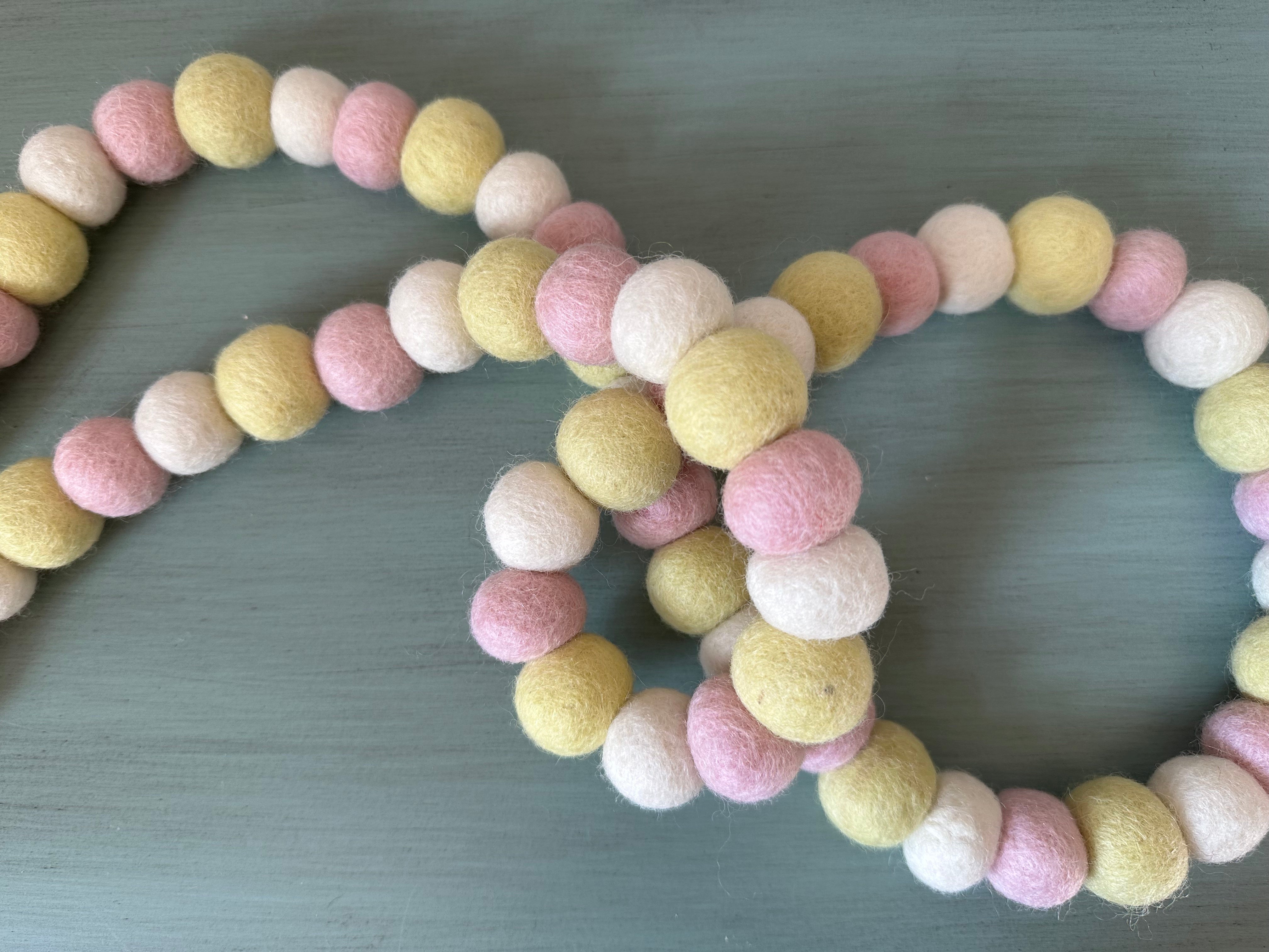 Pink Lemonade Felt Ball Garland - Handmade Decorative Party Banner for Baby Showers, Weddings & Nursery Decor - 10ft Pastel Pink & Yellow Boho Felt Pom Pom String