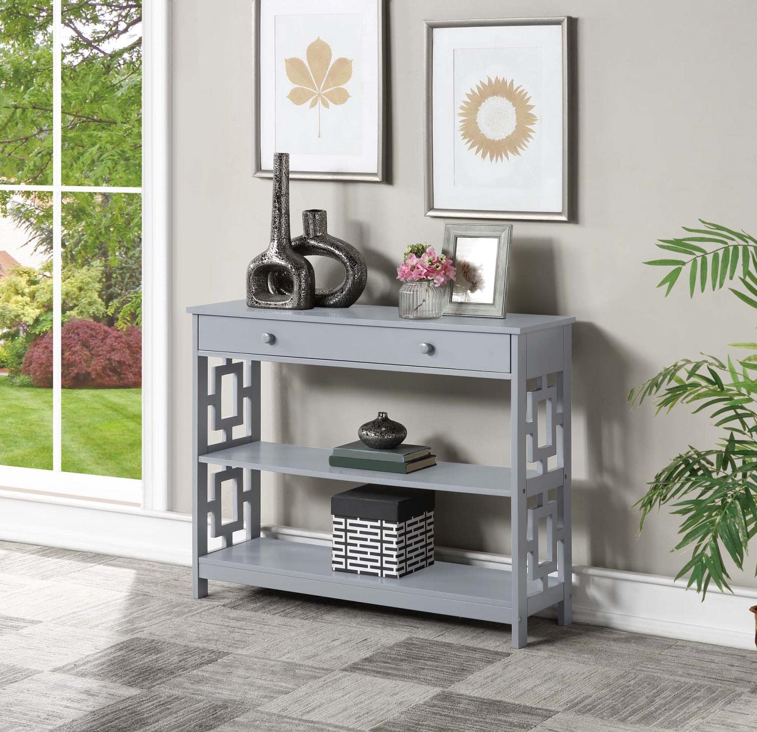Convenience Concepts Town Square Console Table - Modern Gray Entryway Table for Hallway, Living Room & Foyer Decor | Sturdy Slim Sofa Table with Shelf