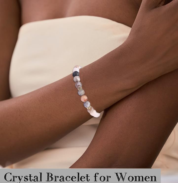 MOZAKA 9PCS Natural Crystal Bracelets for Women & Men - 8mm Healing Gemstone Beaded Bracelets Set, Stretch Round Beads Unisex Jewelry Gift for Meditation, Yoga & Positive Energy