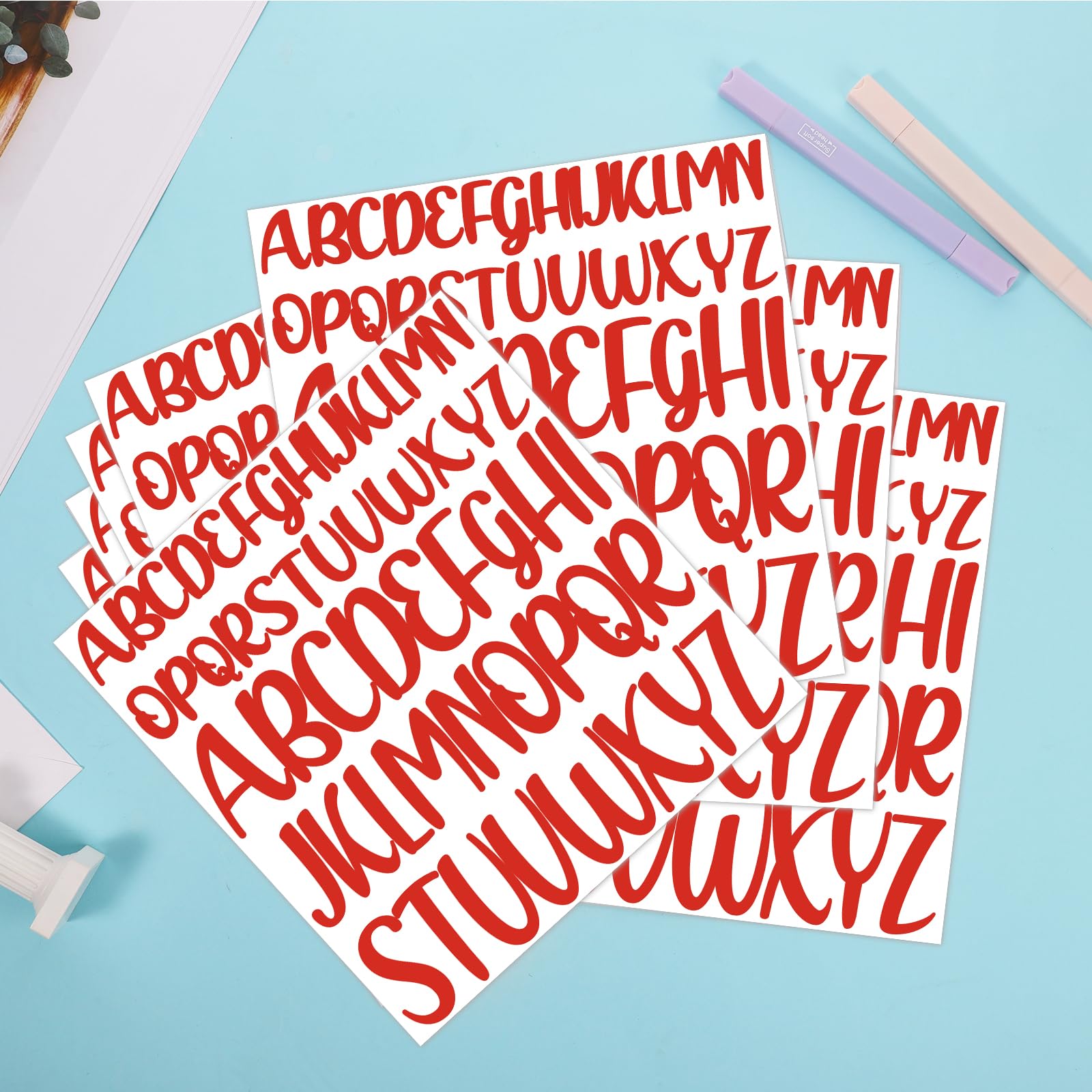416pcs 8 Sheets Large Self-Adhesive Alphabet Stickers - 1 inch & 2 inch Waterproof Vinyl Letter Decals for Scrapbooking, Arts & Crafts, Poster Making - Perfect for DIY Projects, Home Decor, School Supplies (Red)