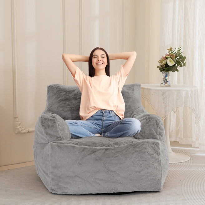 MAXYOYO Giant Bean Bag Chair - Ultra Soft Faux Fur Oversized Bean Bag Couch for Adults & Teens, Grey - Perfect for Living Room Lounging, Gaming & Movie Nights