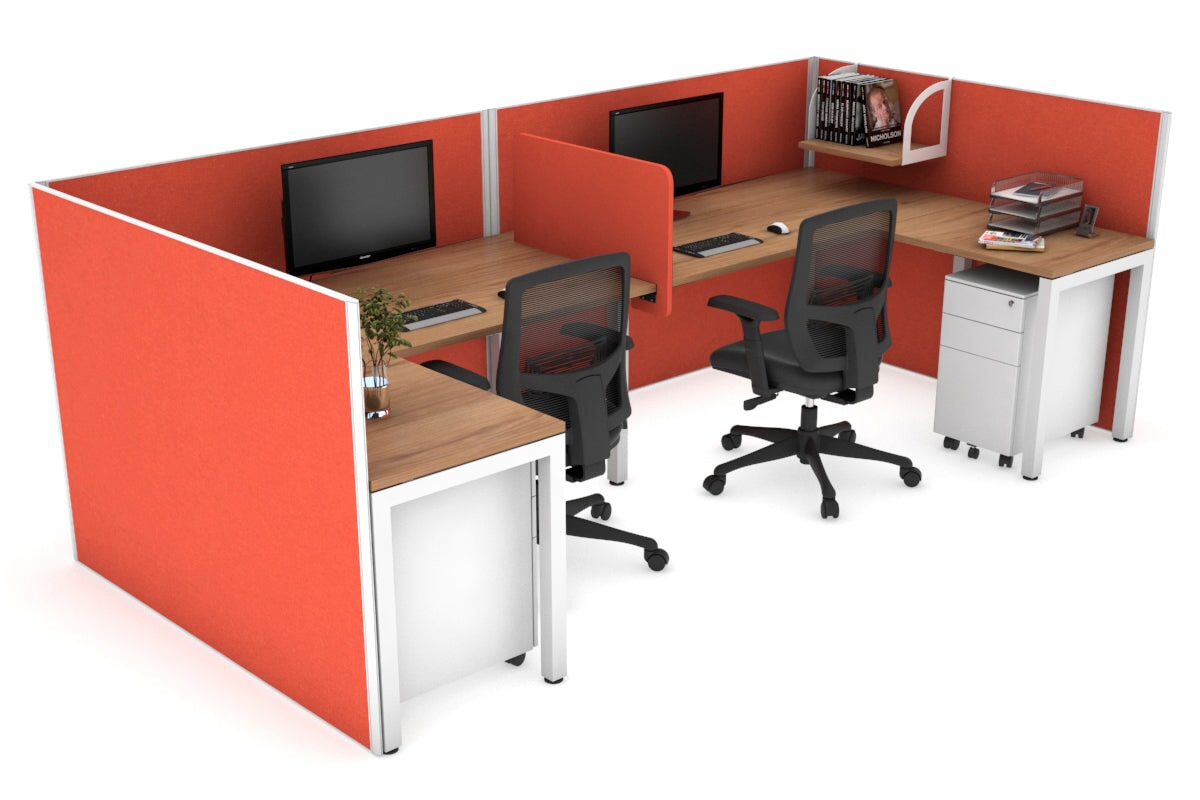 Quadro Square Legs 2-Person Corner Workstation - U-Shaped Office Desk with White Frame (1400L x 1800W) | Cable Management Scallop | Perfect for Home Office & Small Business Workspaces