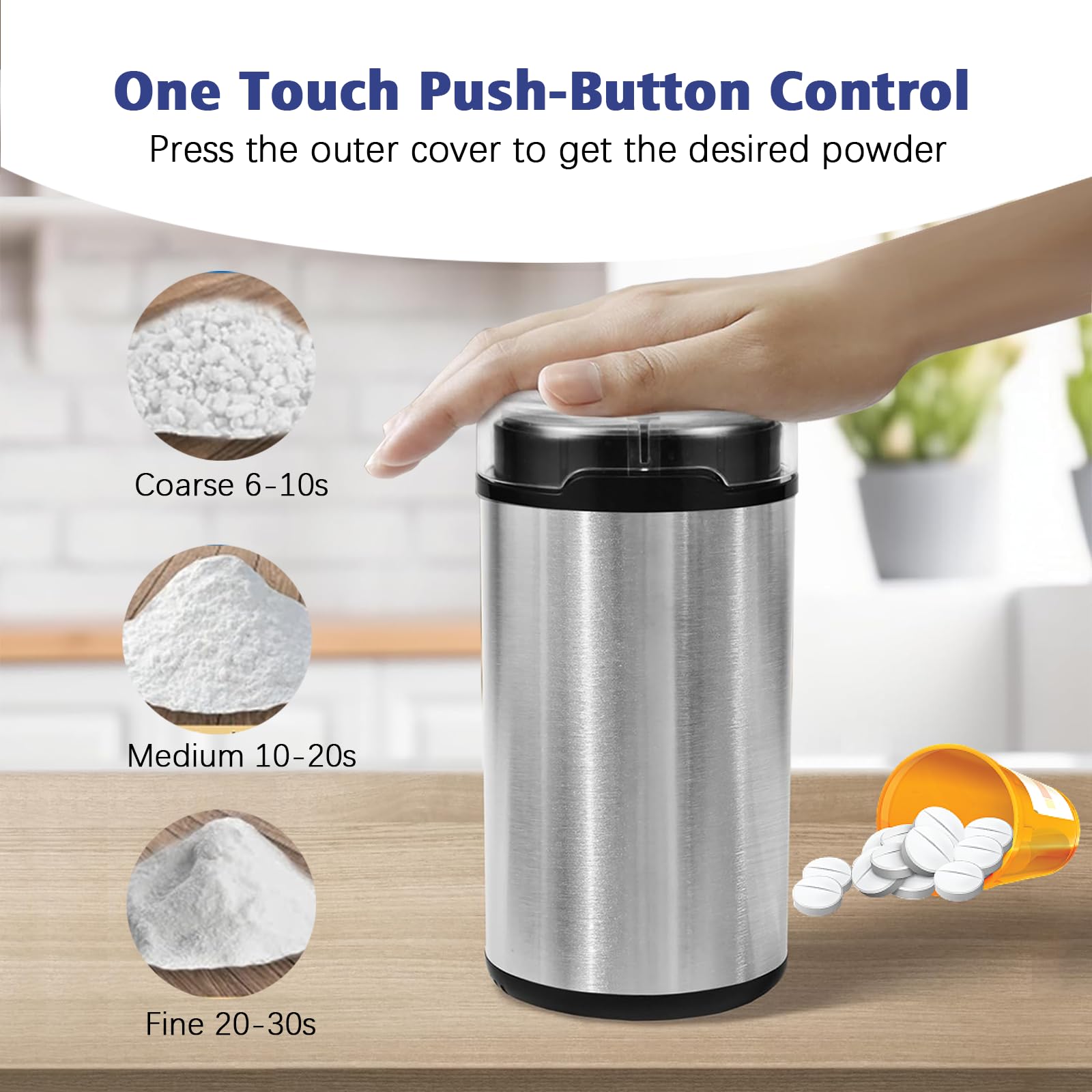 Electric Pill Crusher Grinder - Powerful Medication & Vitamin Tablet Crusher for Small/Large Pills, Fine Powder Grinding - Ideal for Elderly Care, Nursing Homes & Daily Medicine Management (Gray)