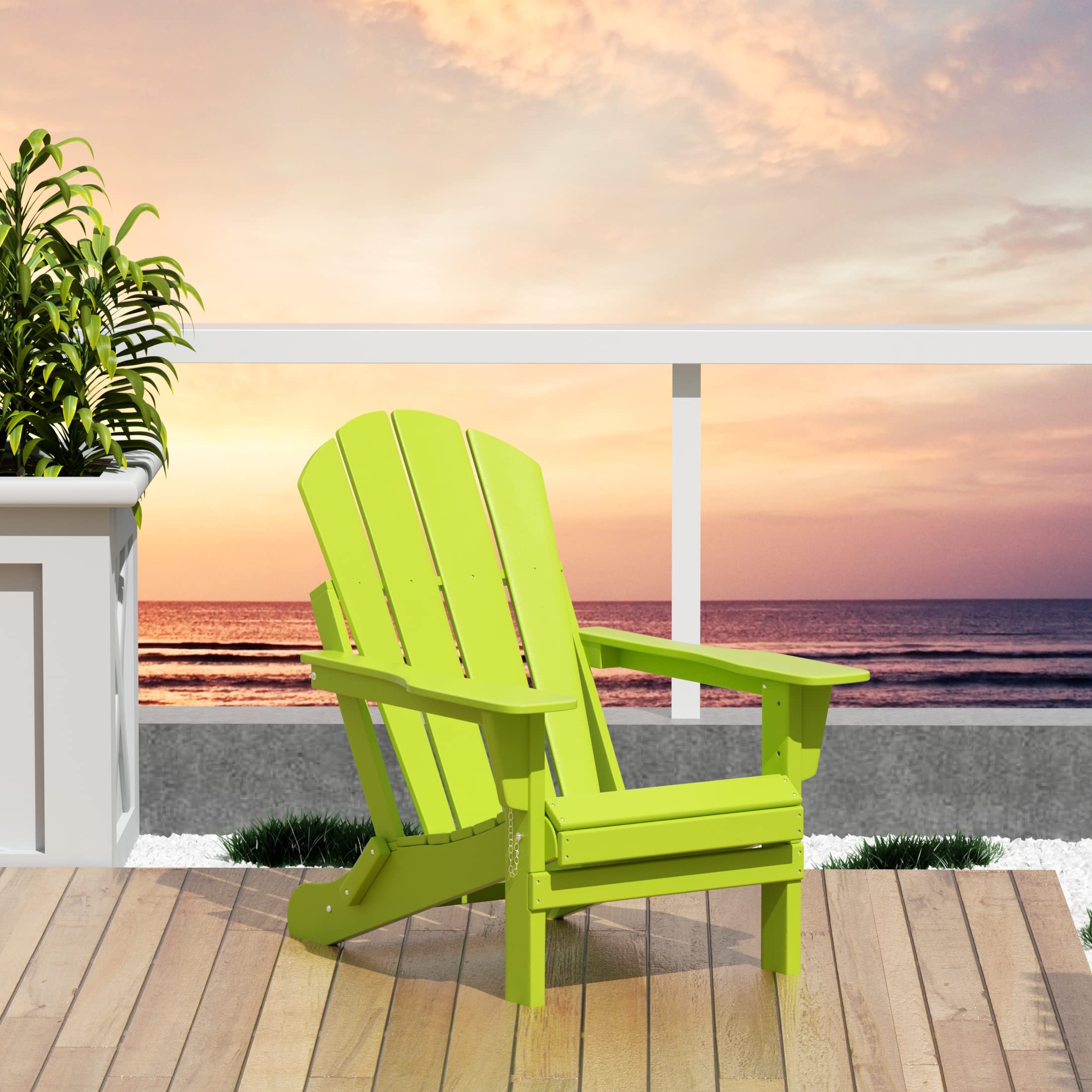 **WO Home Furniture Adirondack Chair - Outdoor Folding Lounger for Fire Pit, Beach, Balcony, Backyard, Lawn, Patio, Pool, Deck & Garden - Comfortable & Durable (Lime Green) - Perfect for Relaxing, Sunbathing & Outdoor Gatherings**