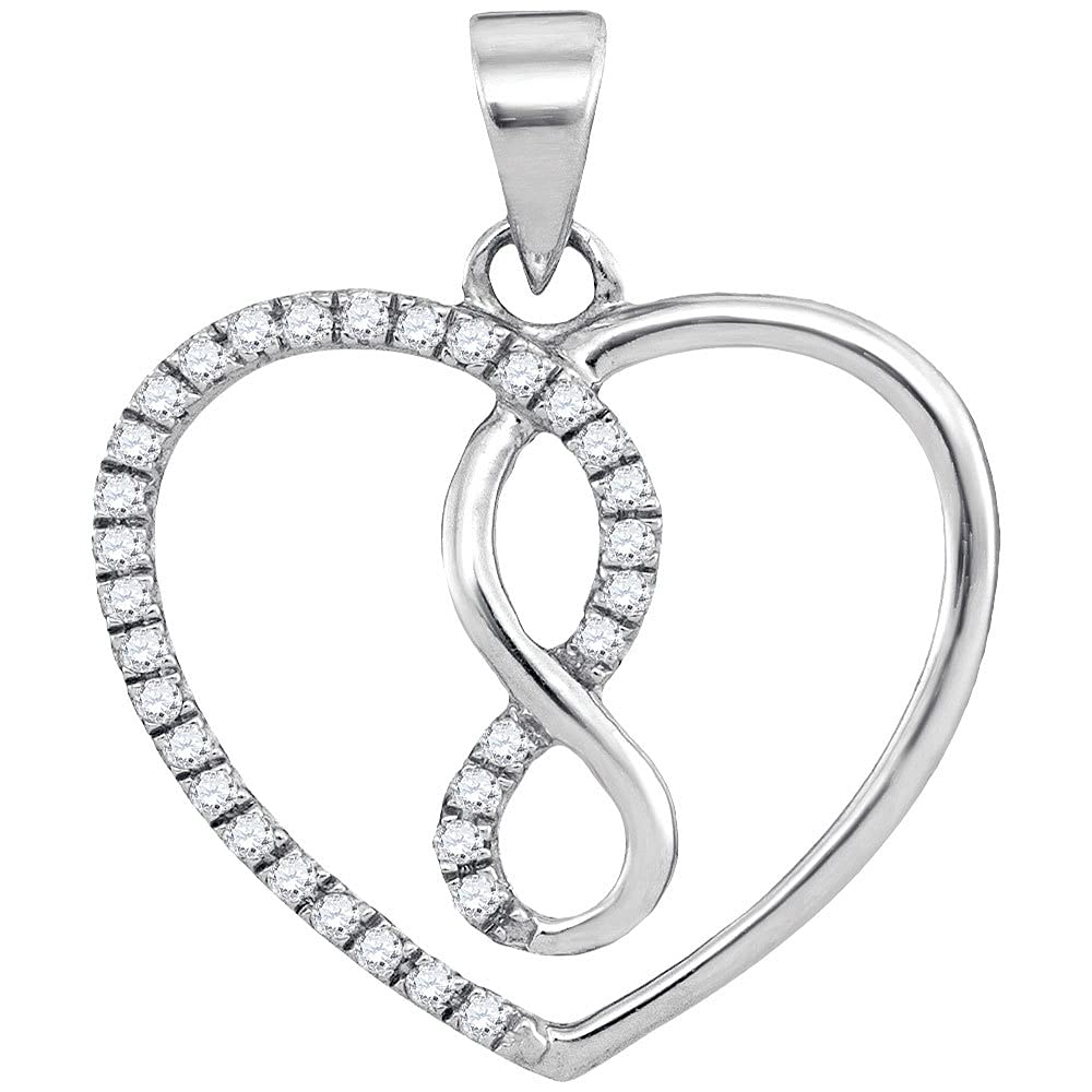 10K White Gold Women's Round Diamond Infinity Heart Pendant Necklace - 1/8 Cttw Diamond Jewelry Gift for Her - Perfect for Anniversary, Valentine's Day & Special Occasions