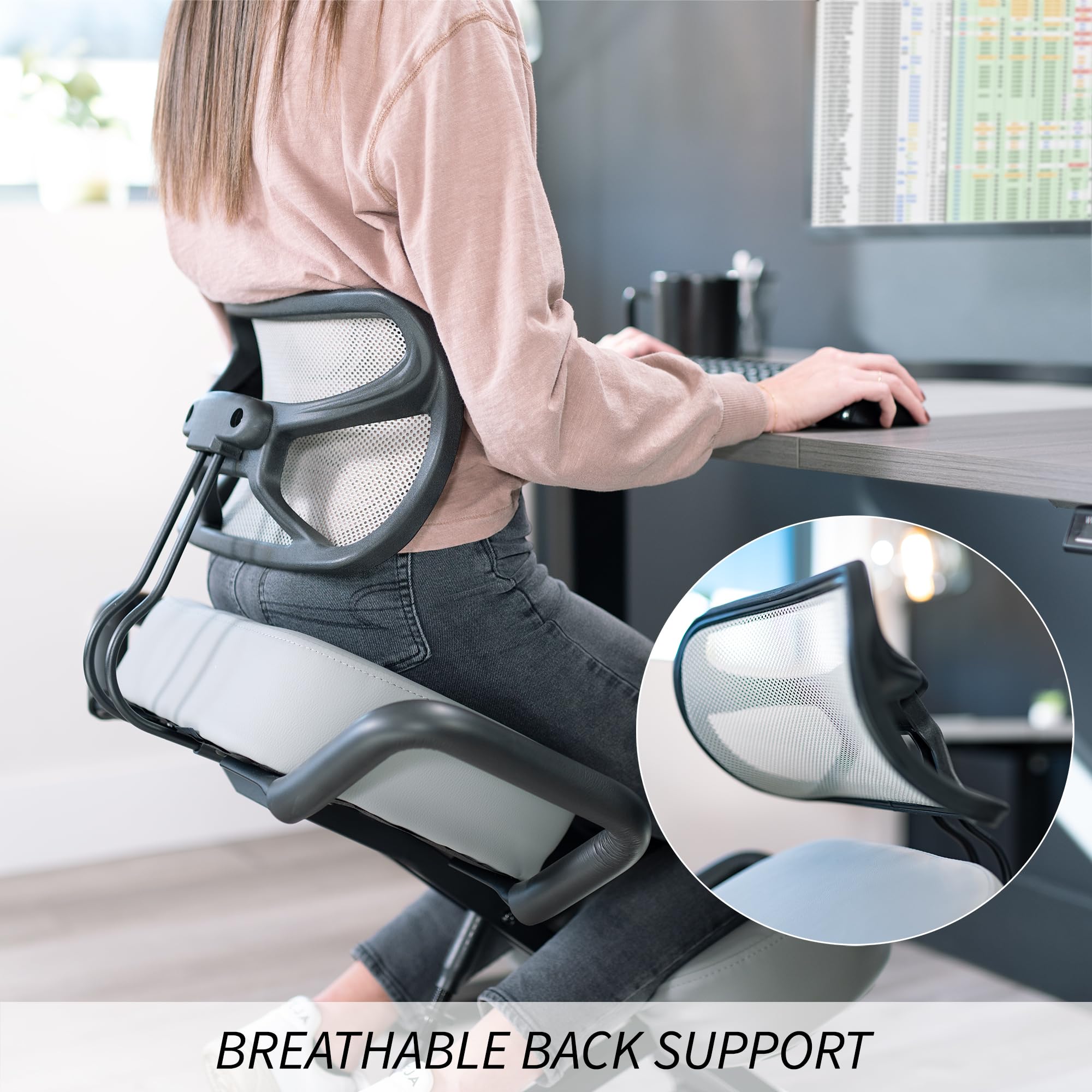 Ergonomic Kneeling Chair with Back Support - Adjustable Stool for Home & Office - Posture Correcting Angled Seat - Thick Comfortable Cushions - Gray (DN-CH-K02G) - Perfect for Meditation, Yoga & Long Work Sessions