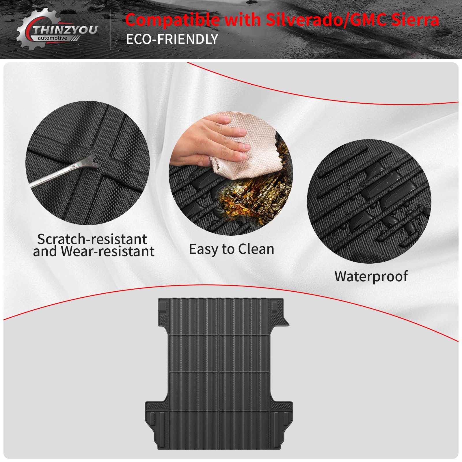 2023-2024 Chevy Silverado & GMC Sierra 1500 5.8FT Short Bed Mat - Heavy Duty TPE All Weather Truck Bed Liner Accessories | Durable Protection for Work & Outdoor Adventures