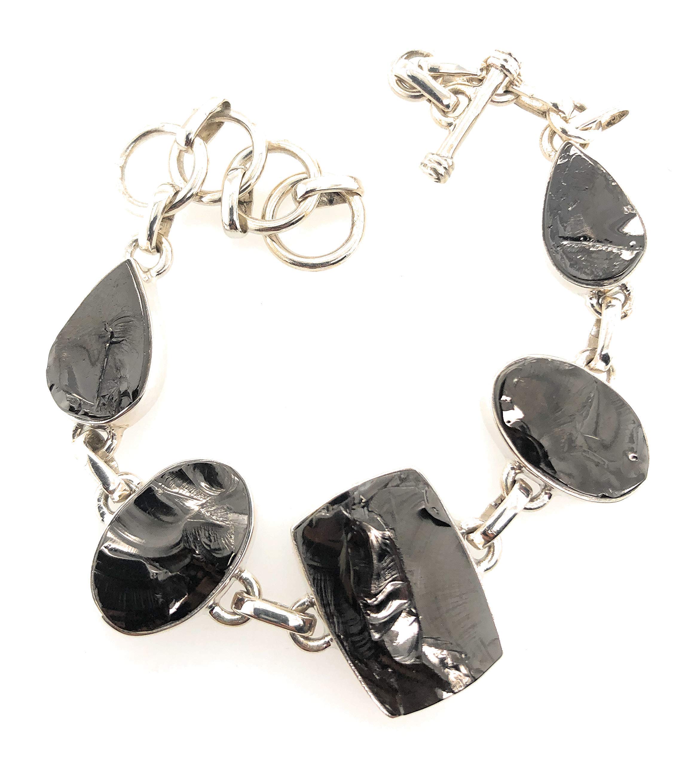 Natural Shungite 925 Sterling Silver Bracelet for Women - 7 Inch Adjustable Healing Crystal Jewelry for Protection, EMF Shielding & Stress Relief - Perfect for Meditation, Yoga & Daily Wear