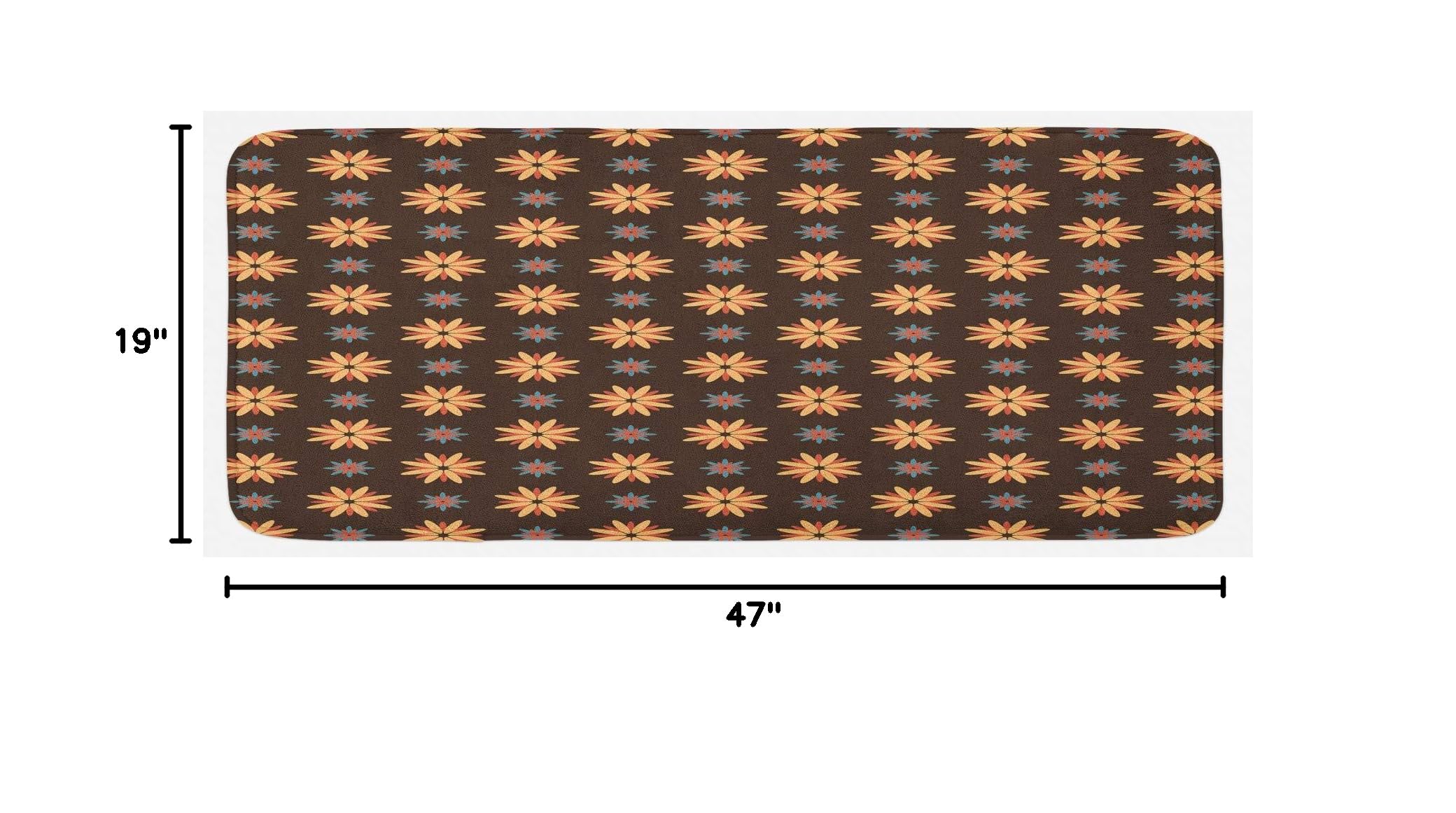 Ambesonne Non-Slip Kitchen Mat - Dark Brown Vermilion with Orange Floral Design, 47